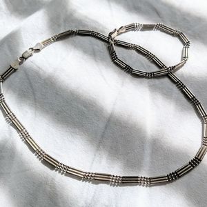 SOLD Three-Strand Beaded Sterling Silver 925 Choker Necklace and Bracelet Set